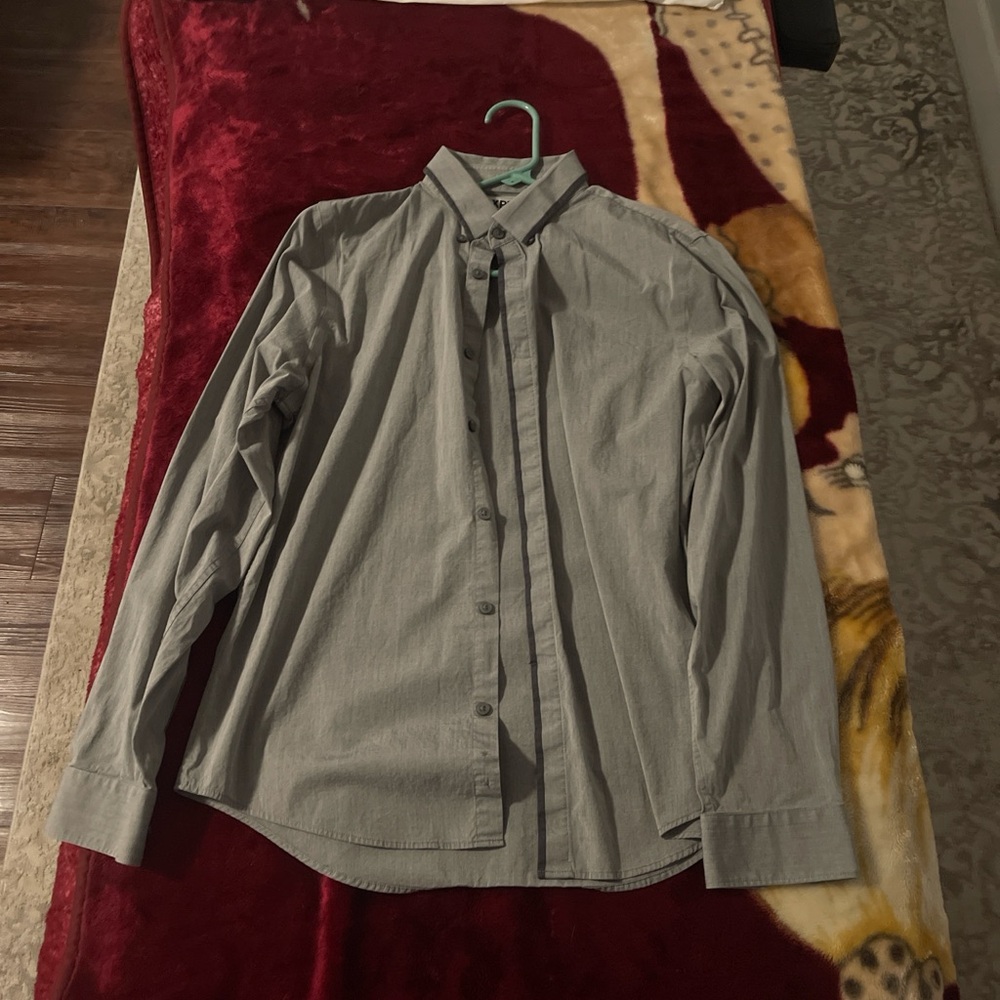 Express Men's Light Gray Button-Down Shirt